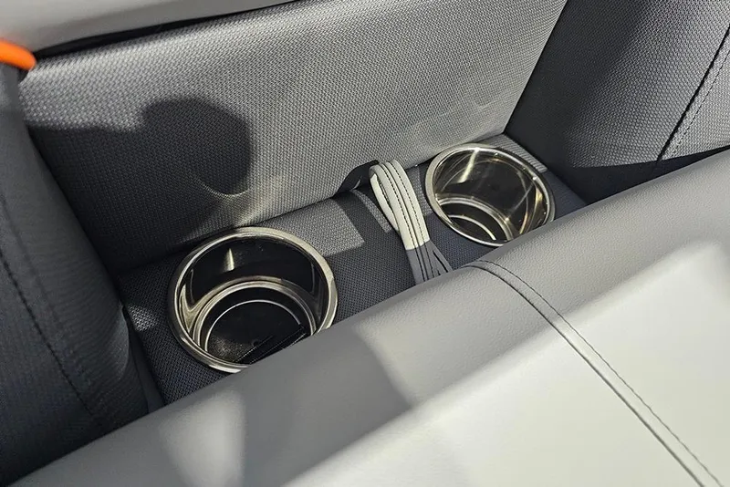 Slide: The Image of 2026 Bentley Pontoons Bolt interior cup holders with sleek design and modern upholstery. - 21