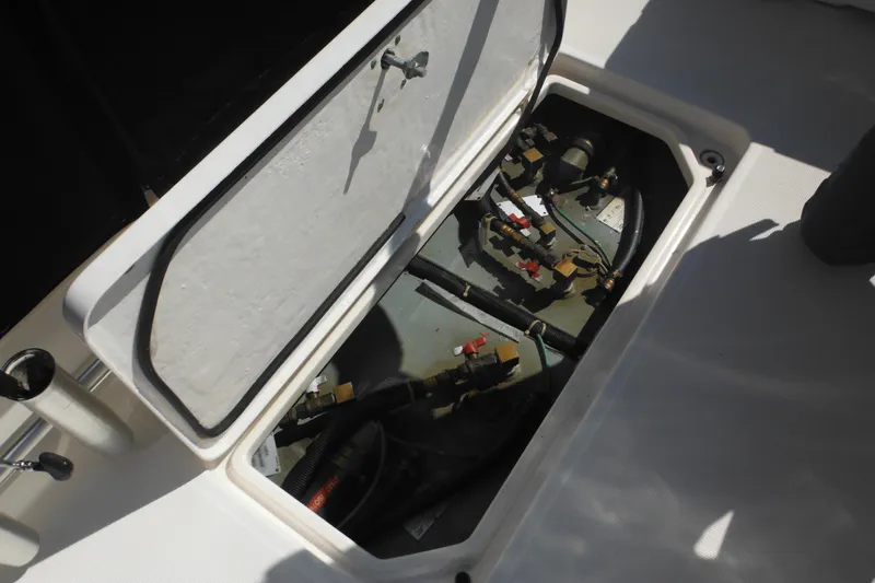 Slide: The Image of Open hatch revealing mechanical components on 2001 Tiara Yachts 3500 Open. - 16