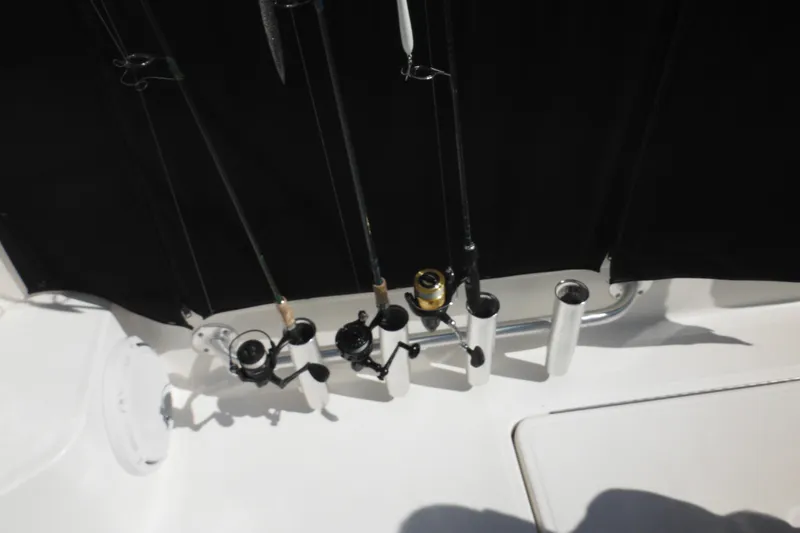 Slide: The Image of Fishing rods on a 2001 Tiara Yachts 3500 Open boat deck. - 17