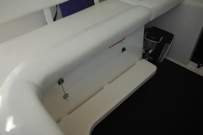 Slide: The Image of 2001 Tiara Yachts 3500 Open interior seating with white upholstery. - 51