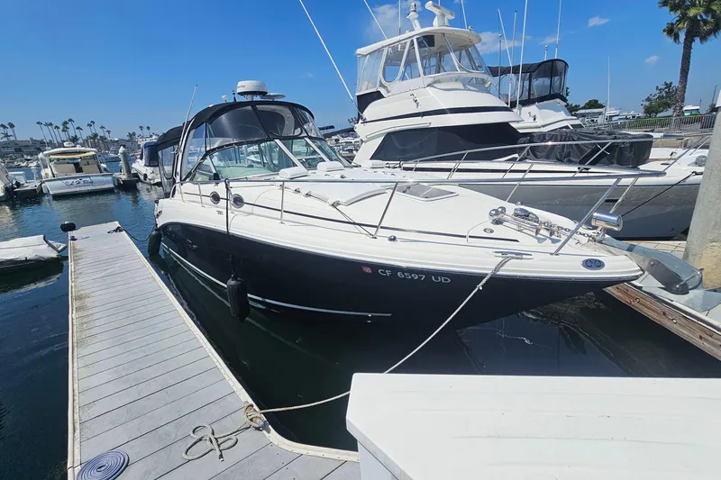 The Image of 2005 Sea Ray 300 Sundancer docked at marina under clear blue sky. - 0