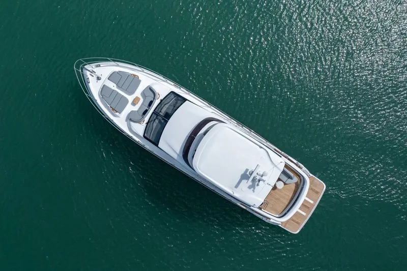 Slide: The Image of Aerial view of 2026 Princess F65-079 yacht on calm water. - 23