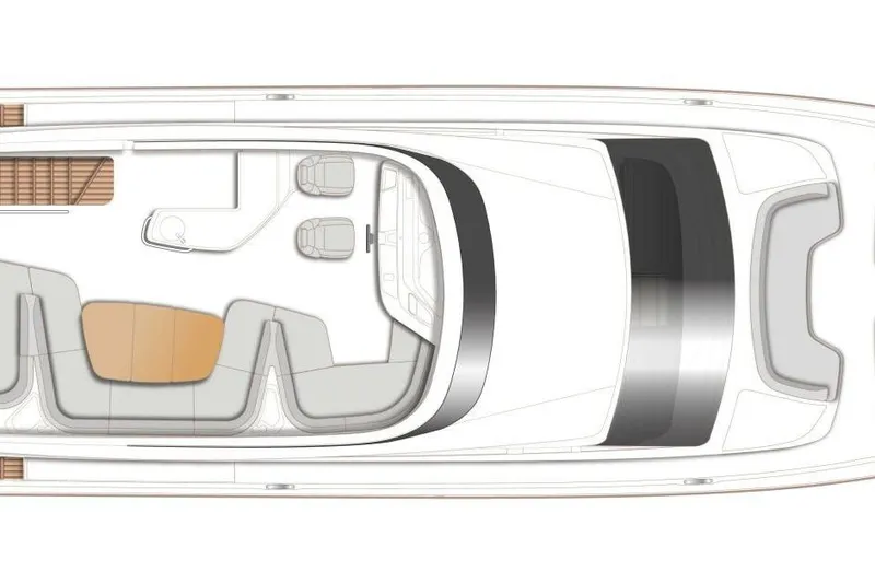 Slide: The Image of Top view layout of 2026 Princess F65-079 yacht, showcasing seating and helm area. - 26