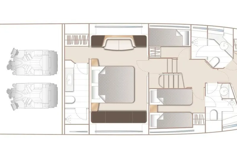 Slide: The Image of Floor plan of 2026 Princess F65-079 yacht, featuring bedrooms and engine layout. - 28