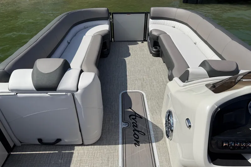 Slide: The Image of 2023 Avalon Catalina Versatile Rear Bench boat interior with luxurious seating and elegant design. - 10