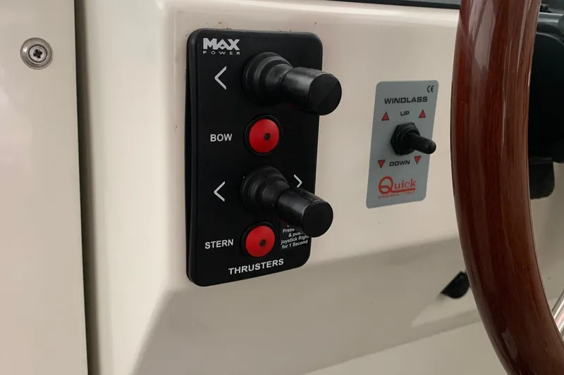 Slide: The Image of Control panel of a 2008 Back Cove 33 Hard Top Express boat. - 18