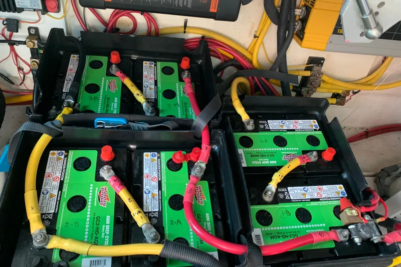 Slide: The Image of Battery setup in a 2008 Back Cove 33 Hard Top Express boat. - 35