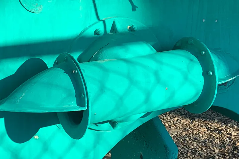 Slide: The Image of Close-up of a turquoise boat propeller, Back Cove 33 Hard Top Express, 2008 model. - 38