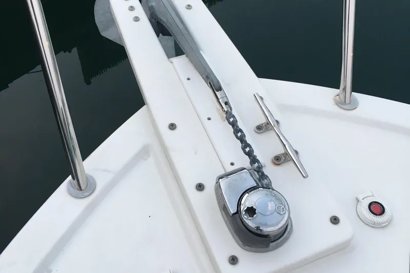 Slide: The Image of 2008 Back Cove 33 Hard Top Express anchor windlass and chain on deck. - 7