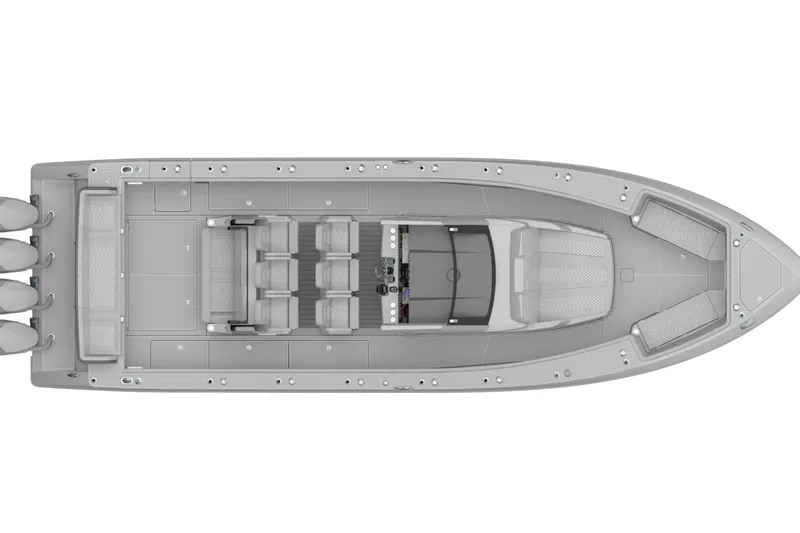 Slide: The Image of Top view of 2026 Solace 42 CS boat layout with seating and controls. - 7