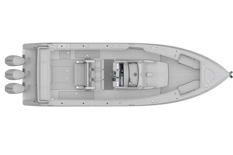 Slide: The Image of Top view of 2026 Solace 35 CS boat with triple outboard engines. - 3