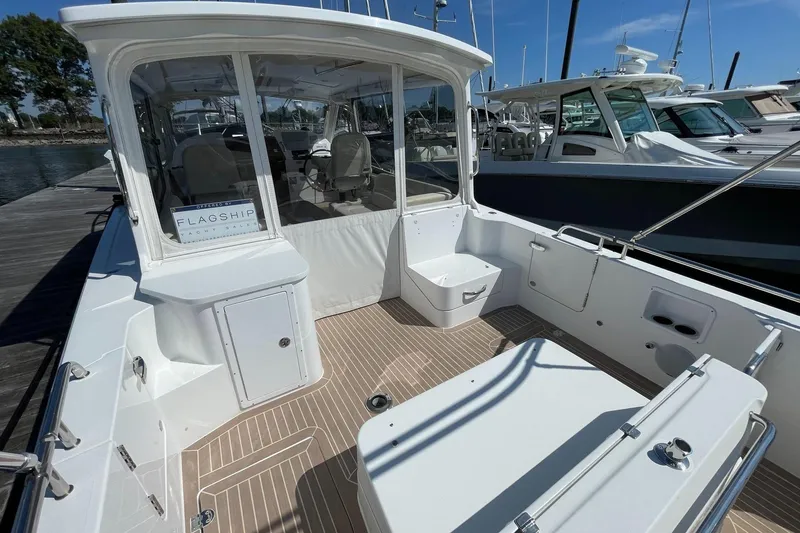 Slide: The Image of Luxurious interior of 2023 MJM 35 yacht with modern kitchen and seating area. - 11