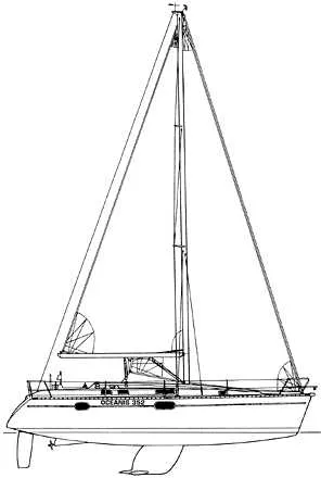 Slide: The Image of Line drawing of a 1999 Beneteau Oceanis 352 sailboat, side view. - 35