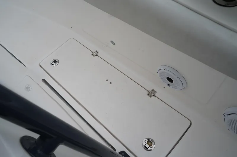 Slide: The Image of 2020 Sea Fox 328 Commander boat deck with storage hatch and speakers. - 44