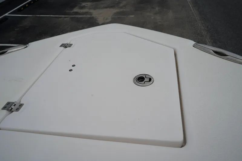 Slide: The Image of 2020 Sea Fox 328 Commander boat hatch detail, featuring a secure lock mechanism. - 65