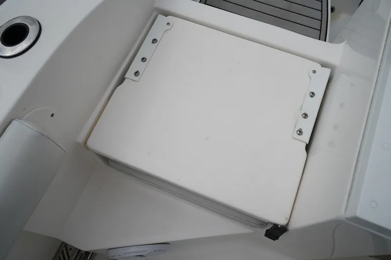 Slide: The Image of 2020 Sea Fox 328 Commander boat seat with white cushion and stainless steel fittings. - 9