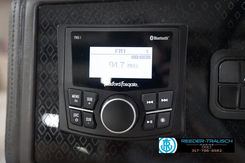Slide: The Image of Rockford Fosgate PMX-1 stereo system in 2026 Bennington 22 ML boat dashboard. - 102