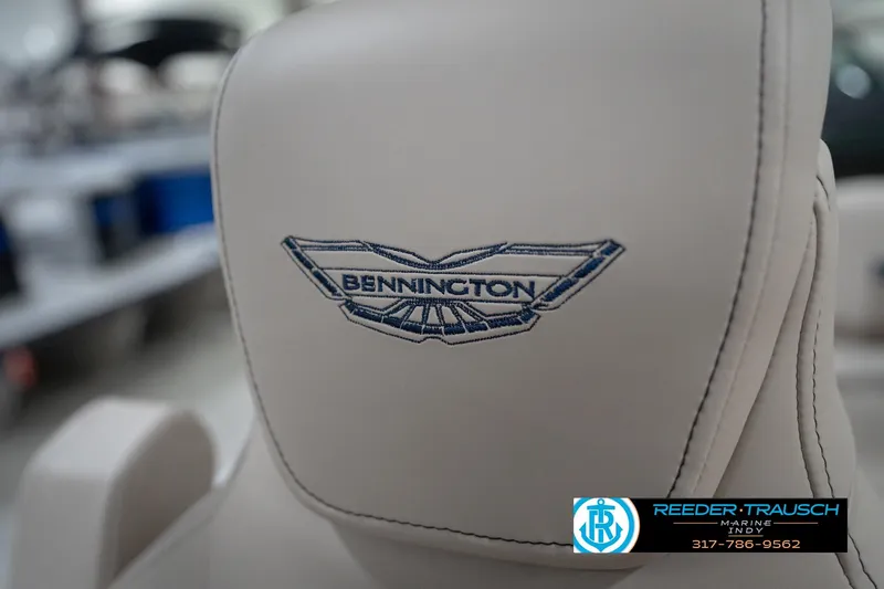 Slide: The Image of Close-up of 2026 Bennington 22 ML boat seat with embroidered logo. - 108