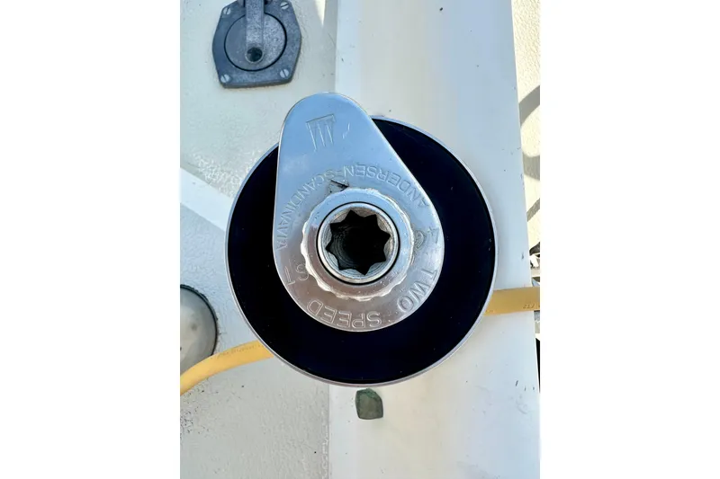 Slide: The Image of Winch mechanism on 1983 Sirena 38 sailboat deck, featuring Andersen brand. - 31