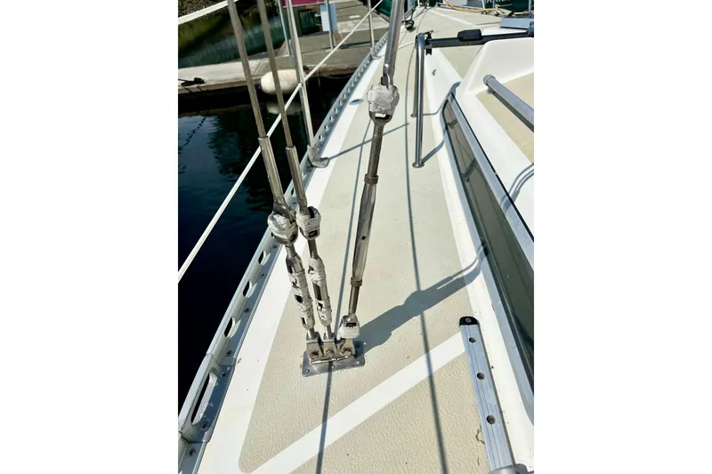 Slide: The Image of Deck view of 1983 Sirena 38 sailboat with rigging details. - 39