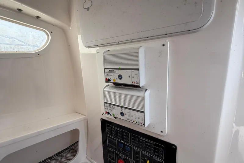 Slide: The Image of Interior view of 2021 Sea Fox 288 Commander showing control panels and electronics. - 29