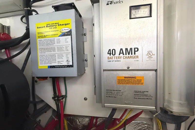 Slide: The Image of Battery chargers in a 2006 Tiara Yachts 3800 Open engine room. - 42
