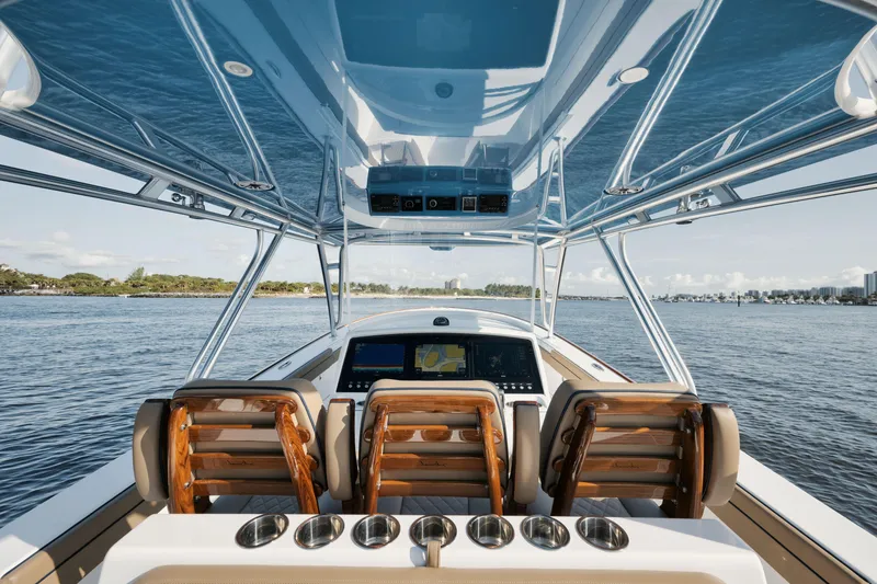 Slide: The Image of 2023 Valhalla Boatworks V-41 interior with sleek design and advanced navigation system. - 14