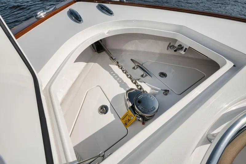 Slide: The Image of 2023 Valhalla Boatworks V-41 anchor compartment with chain and winch system. - 17