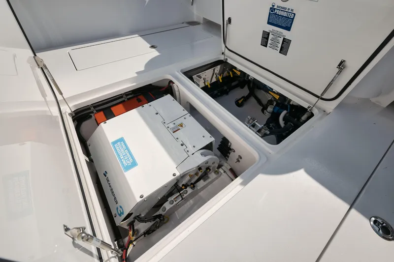 Slide: The Image of 2023 Valhalla Boatworks V-41 engine compartment with Seakeeper stabilization system. - 22