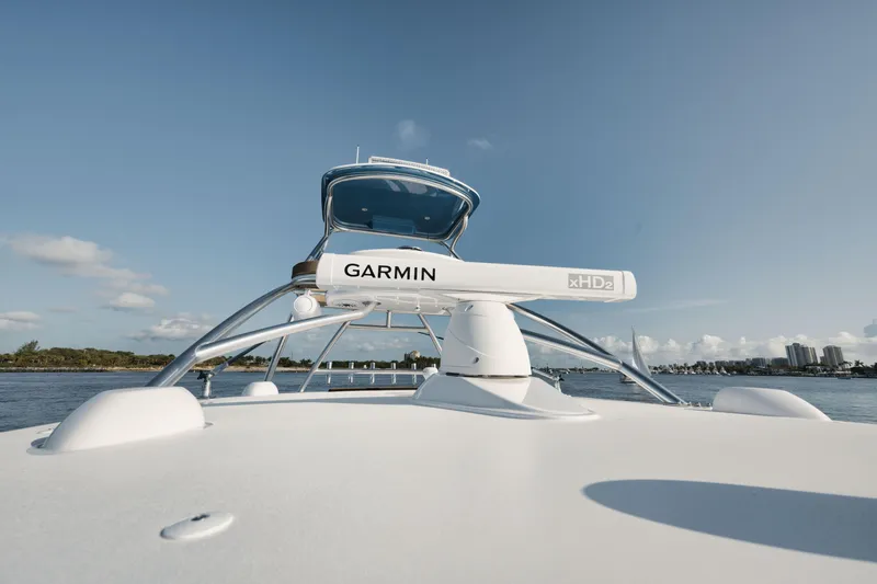 Slide: The Image of 2023 Valhalla Boatworks V-41 with Garmin xHD2 radar on open water. - 23