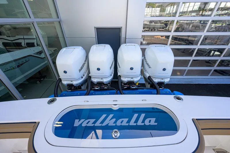 Slide: The Image of 2023 Valhalla Boatworks V-41 with four Mercury outboard engines, viewed from above. - 32