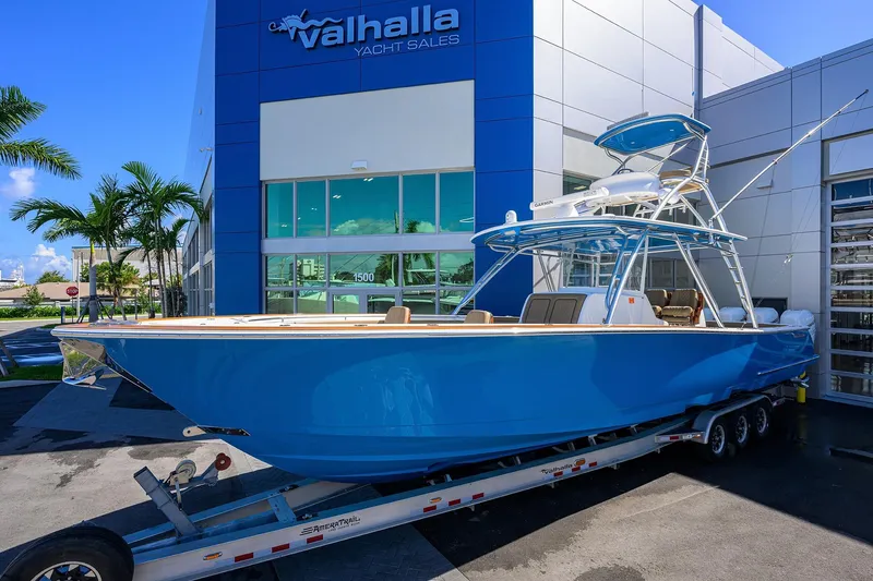 Slide: The Image of 2023 Valhalla Boatworks V-41 in blue, displayed at Valhalla Yacht Sales. - 7