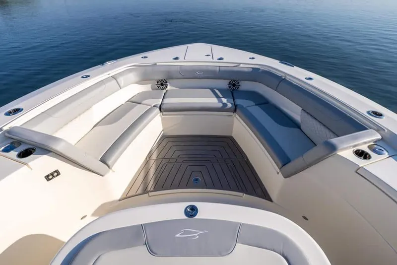 Slide: The Image of Manufacturer Provided Image: 2025 Scout 400 LXF boat interior with spacious seating and elegant design. - 5
