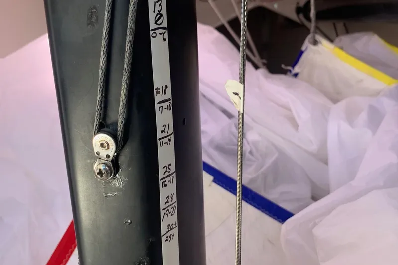 Slide: The Image of Close-up of a Melges 32 sailboat mast with rigging details, 2010 model. - 7