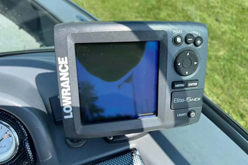 Slide: The Image of Lowrance Elite-5 HDI fish finder on 2013 Lund 1875 Pro-V IFS boat dashboard. - 34