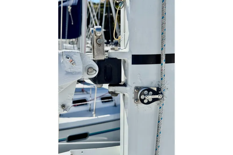 Slide: The Image of Close-up of a 1999 J Boats J/105 sailboat mast and rigging components. - 22