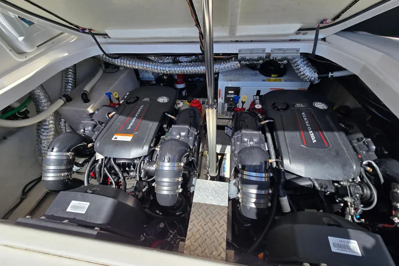 Slide: The Image of Engine compartment of a 2018 Regal 35 Sport Coupe with Volvo Penta engines. - 22