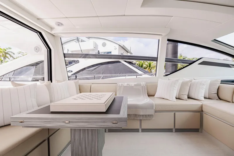 Slide: The Image of Luxurious interior of 2021 Pershing 62 yacht with elegant seating and modern design. - 42