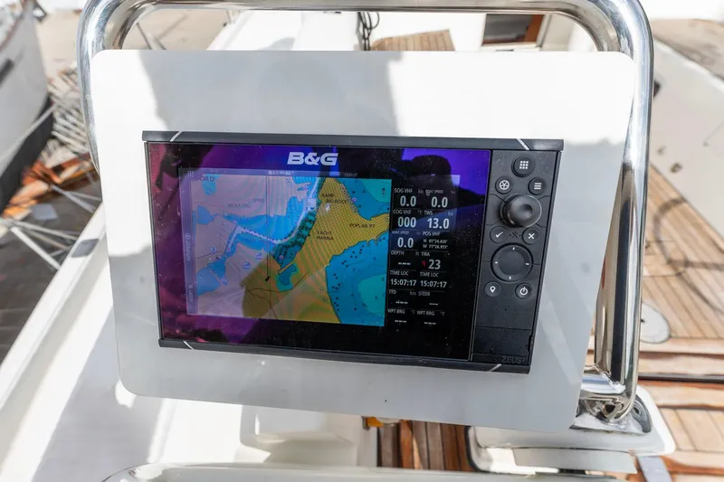 Slide: The Image of B&G navigation system on 2015 Italia Yachts 13.98 sailboat, displaying nautical chart. - 17