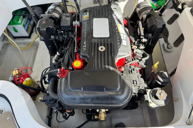 Slide: The Image of Engine compartment of a 2008 Cobalt 262 boat featuring a Volvo Penta engine. - 20