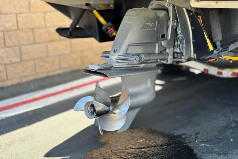 Slide: The Image of Close-up of a 2008 Cobalt 262 boat propeller and drive system. - 7