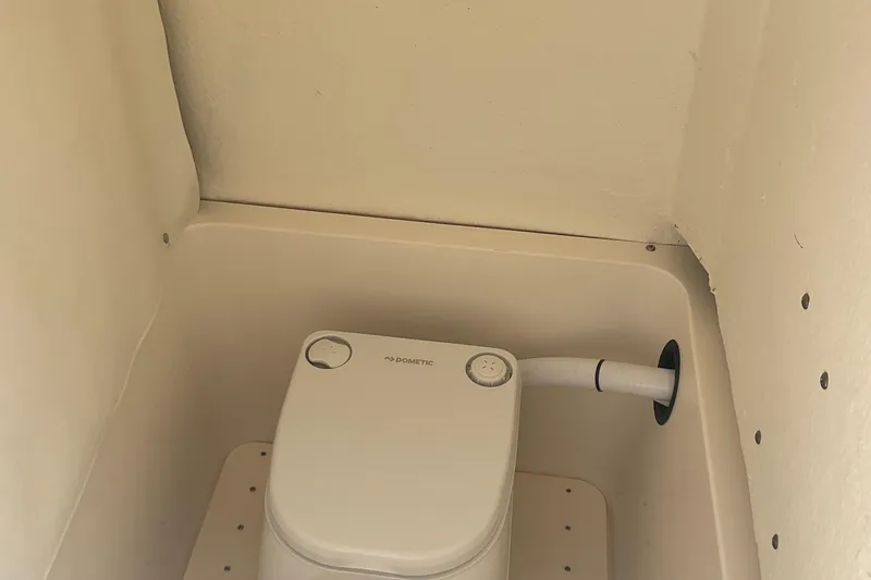 Slide: The Image of Compact marine toilet in 2023 Sea Born SX239 Offshore boat bathroom. - 34
