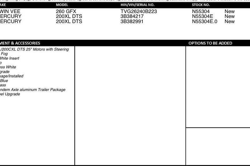Slide: The Image of 2023 Twin Vee 260 GFX boat specifications and equipment details. - 3