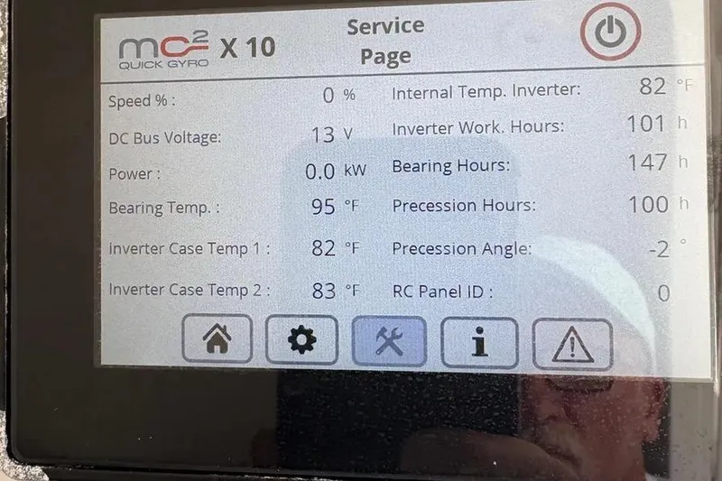 Slide: The Image of Display screen of a 2017 Jupiter 38 FS showing system diagnostics and performance metrics. - 41