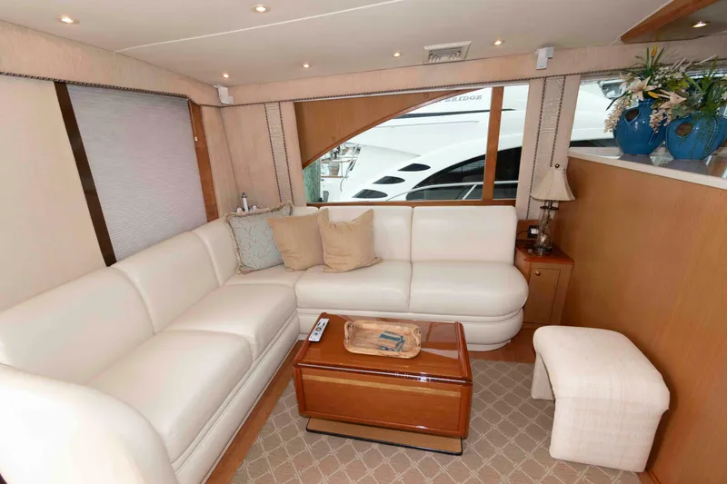 Slide: The Image of Luxurious interior of 2004 Ocean Yachts 52 SUPER SPORT with white leather seating. - 21