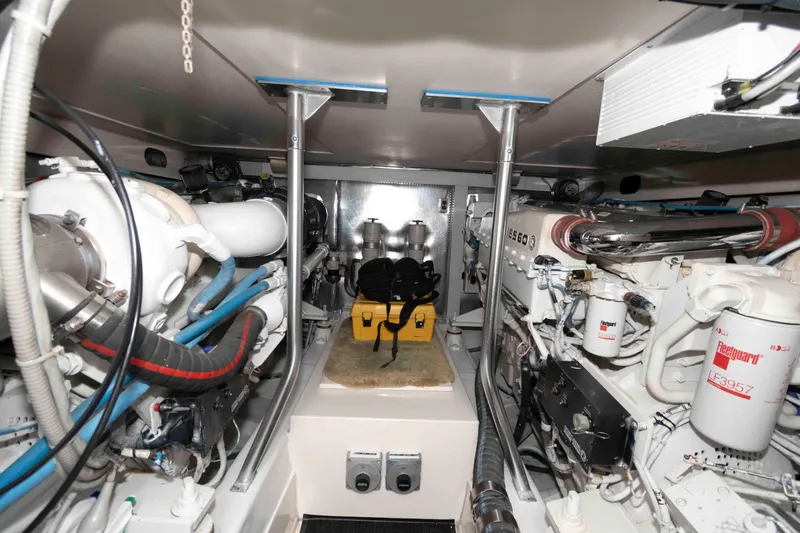 Slide: The Image of Engine room of 2004 Ocean Yachts 52 SUPER SPORT with visible machinery and components. - 36