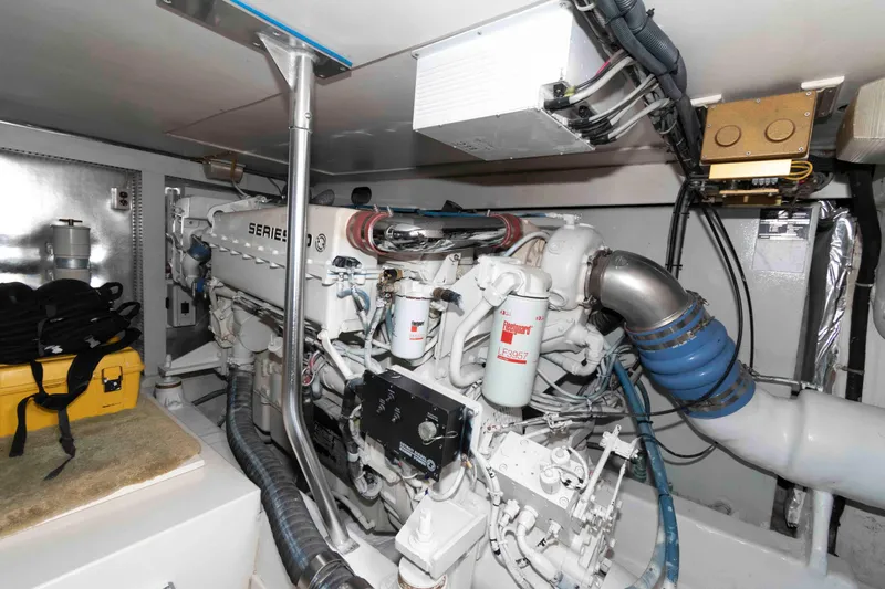Slide: The Image of Engine room of 2004 Ocean Yachts 52 SUPER SPORT, showcasing Series 60 engine components. - 37