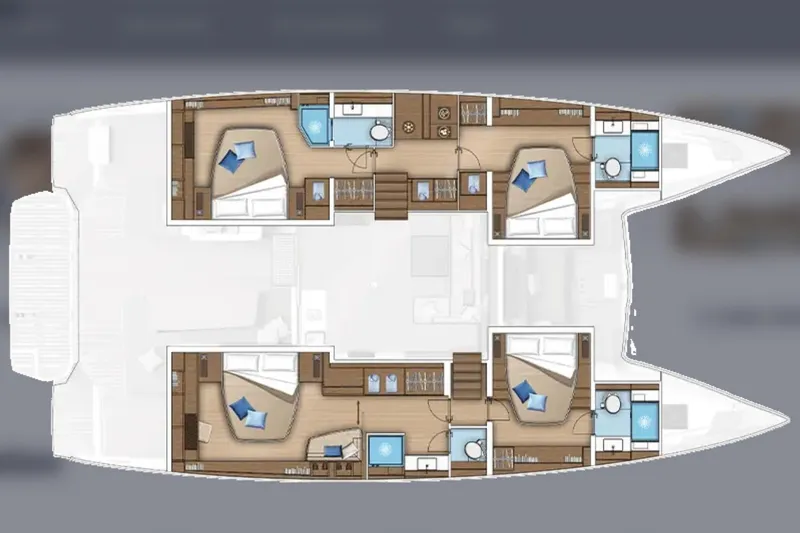 Slide: The Image of Floor plan of 2026 Lagoon 55 catamaran, featuring spacious cabins and modern amenities. - 15