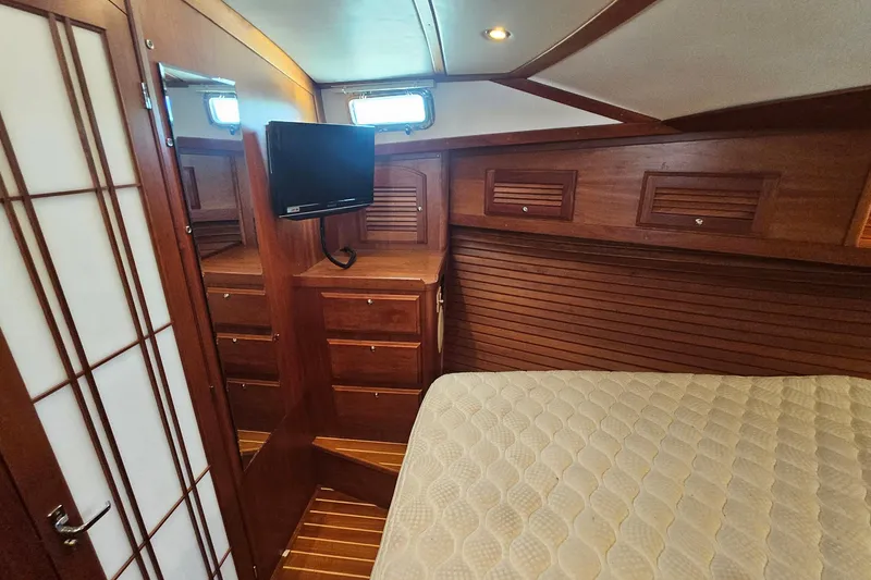 Slide: The Image of 2009 Sabre 42 Express yacht docked at marina, aerial view. - 24