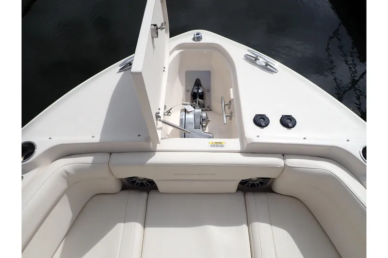 Slide: The Image of 2021 Grady-White Freedom 275 boat interior with open anchor locker and seating. - 36
